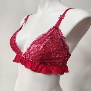 Pour Moi red lace bralette unlined wireless UK size 12‎ (US 34)